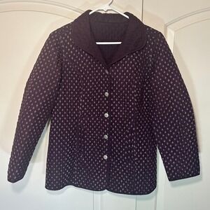 Quilted Jacket Purple Womens Large Diamond French Countryside Style‎ Pockets